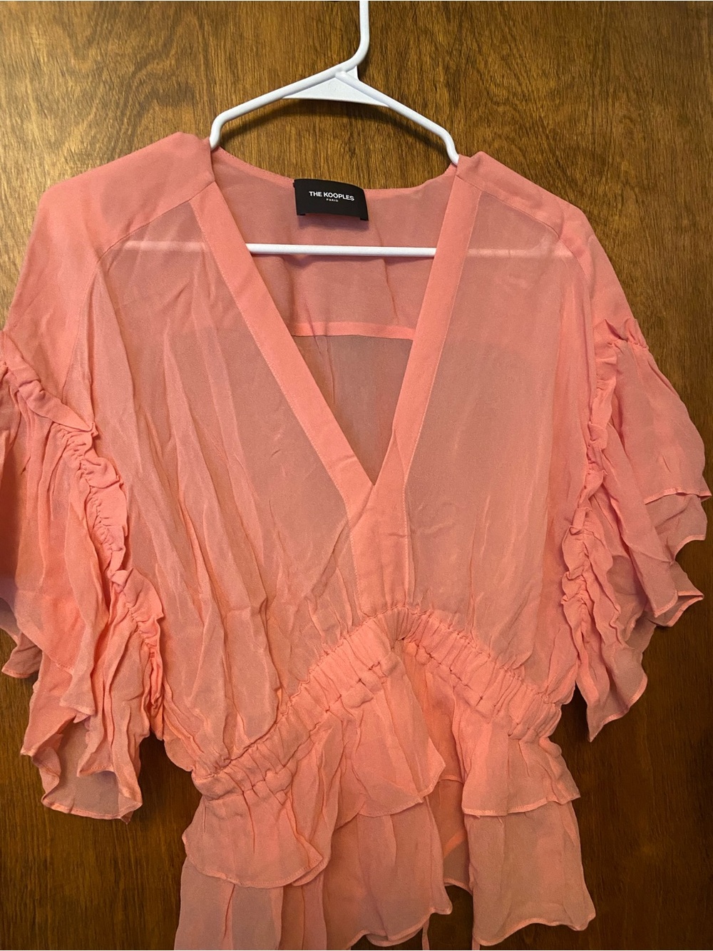 The Kooples Coral Pink Ruffle V-Neck Blouse